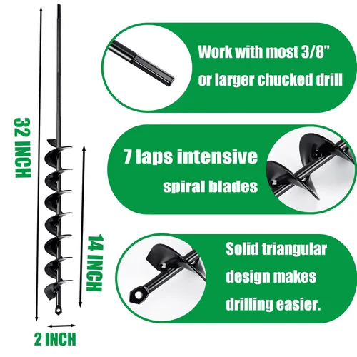 Vista 4 de Broca de taladro de longitud extendida de 32 x 2 pulgadas para plantar bulbos y ropa de cama, taladro para plantas de jardín, sin necesidad