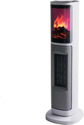 Vista 2 de Comfort Zone Calentador de espacio de torre de 25 pulgadas con efecto de llama 3D, 1500 W/1000 W, temporizador de 8 horas, oscilación de 75°