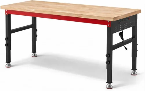 Vista 10 de Banco de trabajo resistente de 60 pulgadas, banco de trabajo de capacidad de carga de 2500 libras con parte superior de madera laminada de 1.2