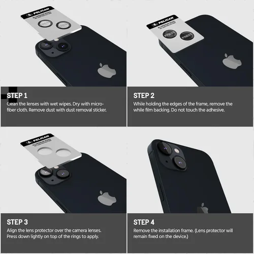 Vista 6 de Pelican - Protector de lente de cámara con anillos de aluminio para iPhone 15 / iPhone 15 Plus - Vidrio templado 9H - Resistente a los arañazos