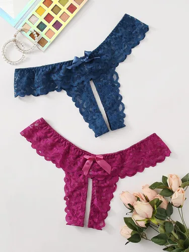 Vista 5 de Floerns Conjunto de 2 tangas de encaje sin costuras en V para mujer, talla grande