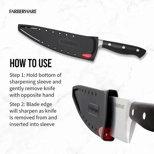 Vista 4 de Farberware Edgekeeper - Cuchillo de chef forjado triple remachado de 8 pulgadas con cubierta de hoja autoafilable, cuchillo de cocina de acero