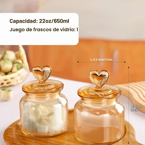 Vista 4 de BigNoseDeer Tarros de vidrio en forma de corazón de 22 onzas con tapa hermética para cocina, recipientes de almacenamiento de alimentos, contenedor
