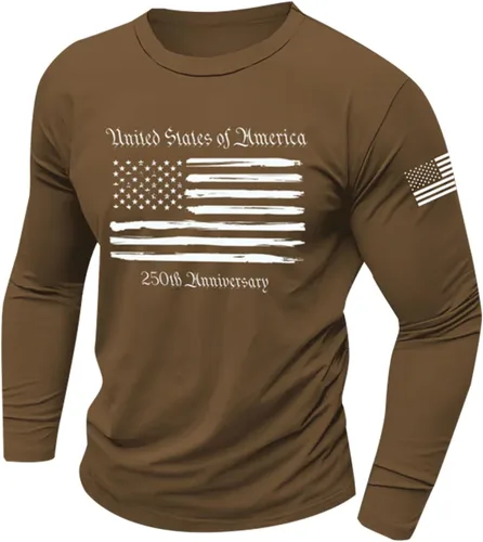 Vista 11 de GOKKILRW 250th Anniversary - Camiseta de manga larga para hombre, cuello redondo, elástica, vintage, ajuste muscular, camiseta deportiva
