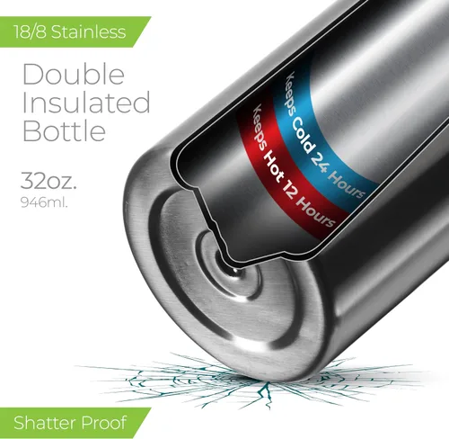 Vista 57 de SIPX™ Botella de Agua Aislada de 18 oz con 3 Tapas – Acero Inoxidable a Prueba de Fugas, Triple Aislamiento – Frío 24 Horas/Caliente 12 Horas – Negro
