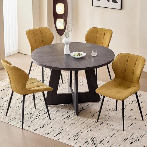 Vista 8 de Juego de 4 sillas de comedor, tela resistente al agua, modernas sillas tapizadas para comedor y cocina con patas de metal, color verde (solo sillas)
