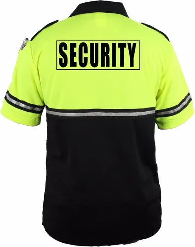 Vista 3 de First Class Camisa de patrulla de bicicleta de seguridad de dos tonos con rayas reflectantes y bolsillo con cremallera verde lima y negro