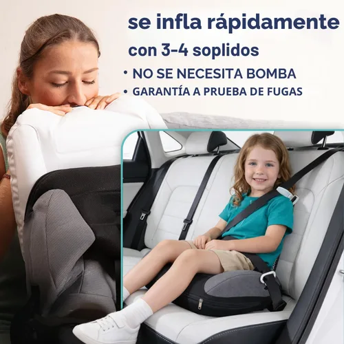 Vista 4 de Hiccapop UberBoost Asiento Elevador Inflable para Automóvil Asiento Elevador Estrecho sin Respaldo Inflable para Viajes Asiento Elevador Negro