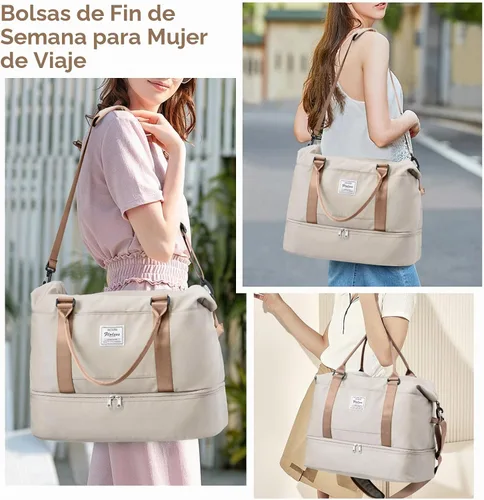 Vista 2 de Bolsas de fin de semana para mujer, bolsas de lona de viaje con compartimento para zapatos, bolsa de viaje para artículos personales, bolsa de fin