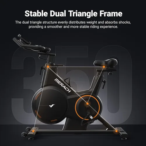 Vista 6 de Merach Exercise Bike for Home Gym, Low Noise Stationary Bike with Brake Pad, Indoor Workout Bike with Self-Developed App, Tablet Mount and Fitness
