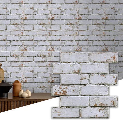 Vista 17 de Commomy Paneles de pared autoadhesivos de ladrillos falsos - 10 piezas de 30 cm x 30 cm de tamaño pequeño, diseño de PVC gris con manchas, papel
