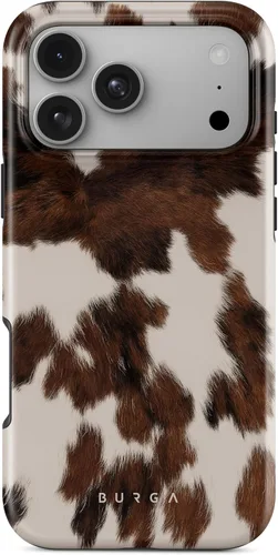 Vista 73 de BURGA - Funda p/teléfono compatible con iPhone 13 Pro, carcasa rígida híbrida de 2 capas + Funda protectora de silicona, almendras latte a lunares