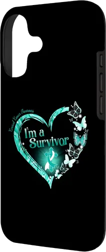 Vista 2 de Teal Ribbon Butterfly Cervical Cancer I'm A Survivor Case for iPhone 17