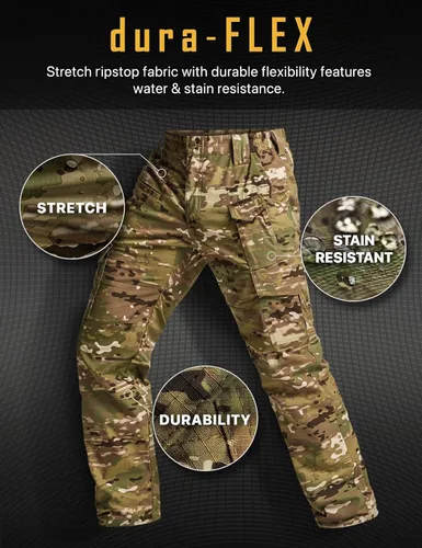 Vista 4 de CQR Men's Flex Ripstop Tactical Pants, Water Resistant Stretch Cargo Pants, Lightweight EDC Hiking Work Pants