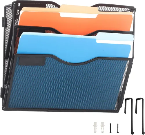 Vista 20 de EASEPRES Organizador de archivos de malla de 3 bolsillos para colgar en la pared, carpeta de papel para correo montada en la pared, organizador