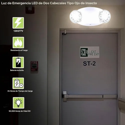 Vista 6 de LIT-PaTH Accesorios de iluminación LED de emergencia con 2 cabezales LED de ojo de insectos y baterías de respaldo, luz de salida estándar de EE.