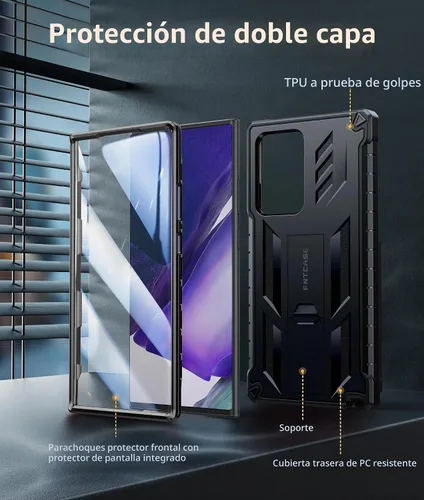 Vista 6 de FNTCASE Funda para Samsung Galaxy Note 20 Ultra: [Protector de pantalla y soporte integrados] [Protección contra caídas de grado militar] Protección