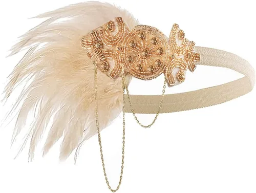 Vista 50 de Cizoe (aa) - Juego de accesorios de estilo Gatsby de la década de 1920, para mujer, diadema de estilo flapper, tocado, collar, guantes