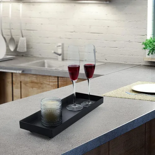 Vista 5 de Bandeja rectangular de metal negro mate, ideal para portavelas, proyectos de decoración de tocador, bandeja de tanque de inodoro de baño