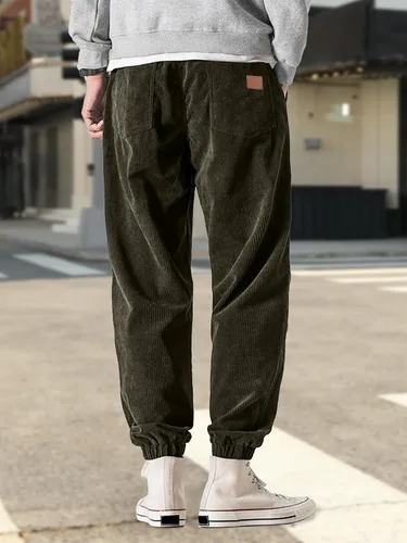 Vista 2 de Men's Corduroy Casual Joggers Pants Tapered Drawstring Elastic Waist Sweatpants with Pockets