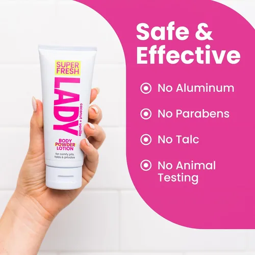 Vista 4 de Super Fresh Lady Parts - Loción desodorante con protección en polvo, para senos, partes privadas, entrepierna y muslo interior, absorbe el sudor