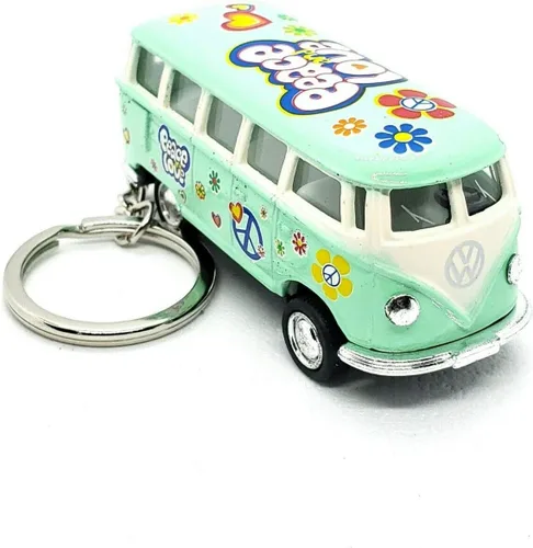 Vista 5 de KiNSMART 1962 Volkswagen Classic Hippie Love & Peace Bus 1:64 Escala 2.5 pulgadas, llavero modelo de metal fundido a presión, acción de retroceso
