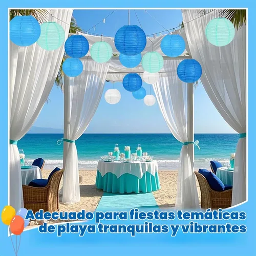 Vista 5 de Faroles de papel azules, 12 piezas de 6 a 12 pulgadas redondas para colgar decoraciones de fiesta