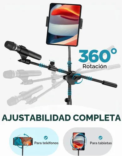 Vista 5 de InnoGear Soporte de micrófono, 6 en 1, soporte de micrófono de piso con soporte para teléfono y tableta, altura ajustable de 30 a 72 pulgadas