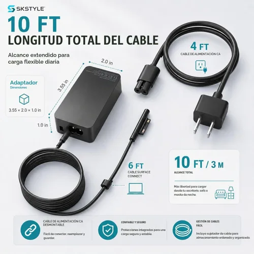 Vista 8 de Cargador Surface Pro de 65 W compatible con Microsoft Surface Pro 11/10/9/8/7+/7/6/5/4/3/X, Surface Laptop 7/6/5/4/3/2/1, Surface Go 4/3/2/1