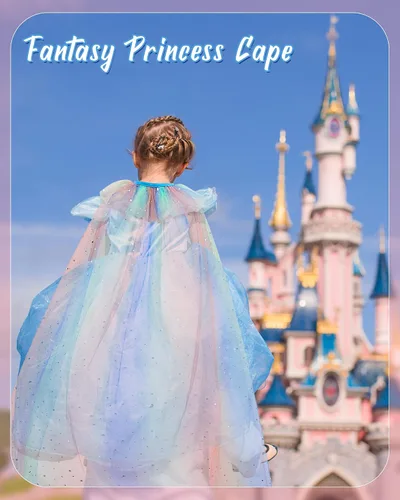 Vista 5 de Jecery 4 capas de princesa para niños, capa de tul de hada, disfraz de princesa para niñas, cosplay, fiesta de cumpleaños, disfraz de Halloween, 4