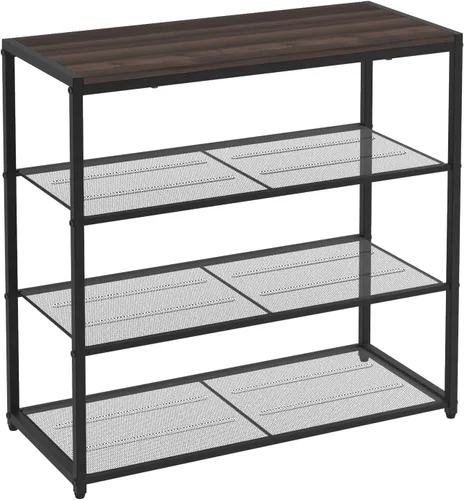 Vista 4 de ClosetMaid Zapatero de 4 niveles, organizador de almacenamiento, con estante superior de madera, 3 estantes de malla metálica, para 12 pares