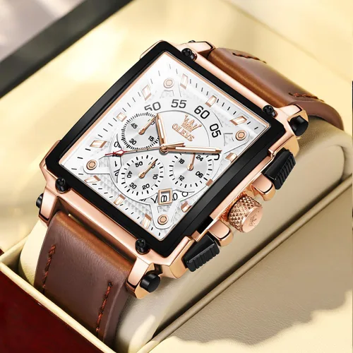 Vista 4 de OLEVS Elegante reloj de pulsera para hombre, correa de silicona, cronógrafo de acero inoxidable Pro Diver, reloj cronógrafo de fecha impermeable