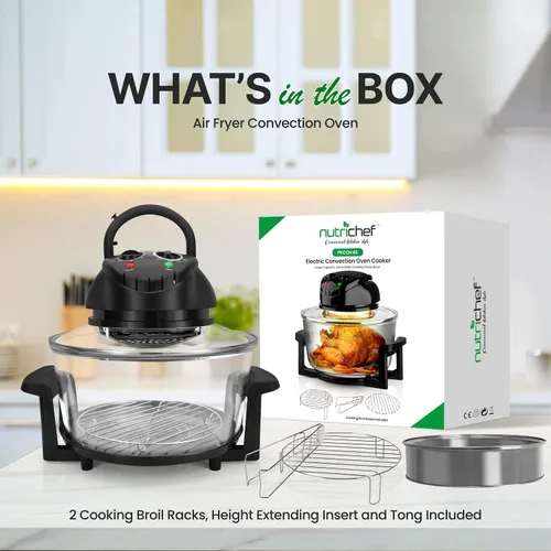 Vista 2 de Nutrichef Horno tostador de encimera de convección – Horno asador con freidora de aire de vidrio de cocina saludable, hornear, parrilla, asador