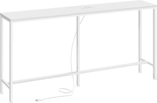 Vista 15 de SUPERJARE Mesa consola con tomacorriente, mesa de sofá de 63 pulgadas con estación de carga, mesa de entrada estrecha, mesa de pasillo delgada, mesa