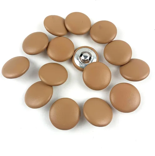 Vista 12 de Heyiwell 30 botones redondos cubiertos de cuero con vástago de metal, para vestidos de novia, camisas, vestidos, manualidades de costura (beige, mm)