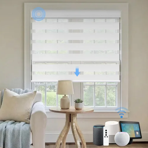 Vista 14 de Persianas motorizadas de cebra, persianas automáticas de oscurecimiento del 85% para ventanas interiores compatibles con HomeKit, Alexa, Google
