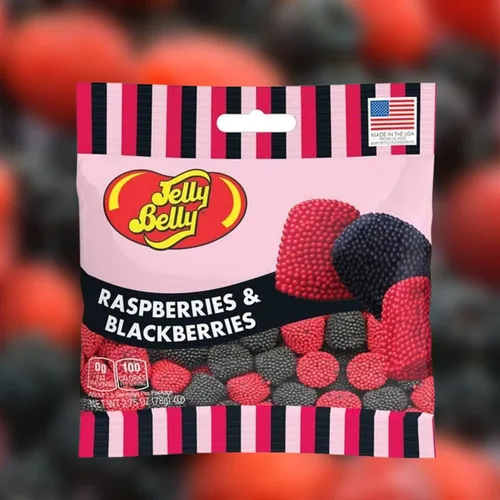 Vista 2 de Needzo Bolsas de bocadillos de gomitas de Jelly Bean Frambuesas y moras para llevar, caramelos masticables de tamaño bocado, caramelos de goma