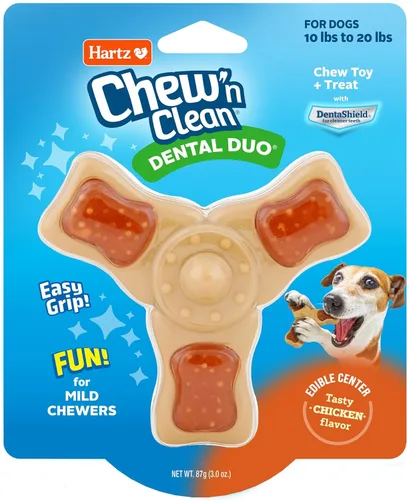 Vista 9 de Hartz Chew ‘n Clean juguete masticable y premio en uno con sabor a pollo, juguete tri-punto para perro, pequeño