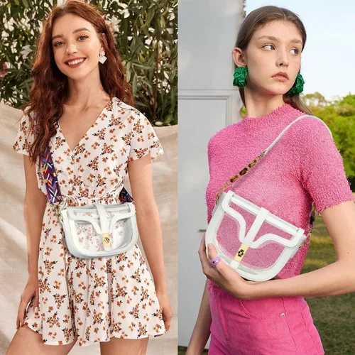 Vista 2 de KKXIU Bolso cruzado transparente para mujer, de piel vegana, aprobado para estadios, para concierto, al hombro, deportivo, bolso transparente