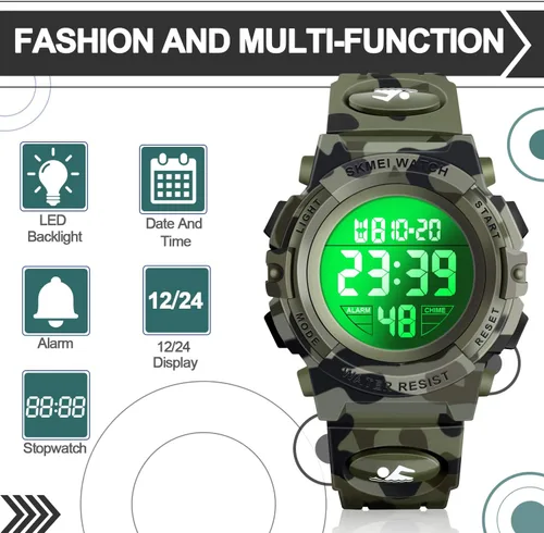 Vista 3 de Reloj impermeable multifuncional LED para niños - Regalos para niños