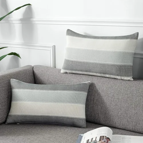 Vista 18 de AmHoo - Juego de 2 fundas de almohada decorativas para casa de campo, a rayas y a cuadros, juego de fundas de almohada de algodón y lino para sofá