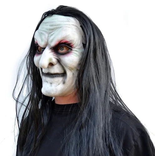Vista 5 de Máscara de bruja de Halloween de cómic-con aterrador para cosplay máscara de disfraz antiguo con cabello