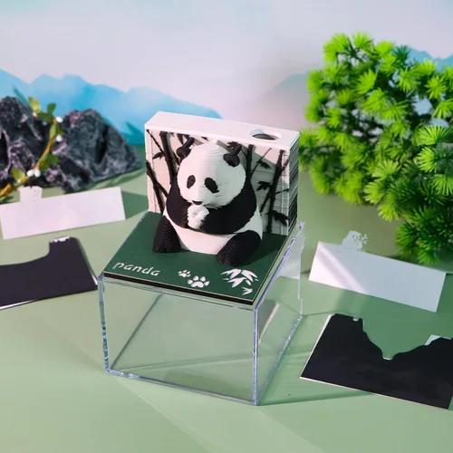 Vista 7 de Bloc de notas 3D, 217 hojas de papel creativo tallado panda arte 3D Notas adhesivas DIY Notes, decoración de escritorio, regalo