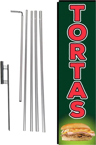 Vista 8 de Pupusas - Bandera rectangular de plumas con kit de poste y pico de tierra para restaurantes, mercados, propietarios de negocios