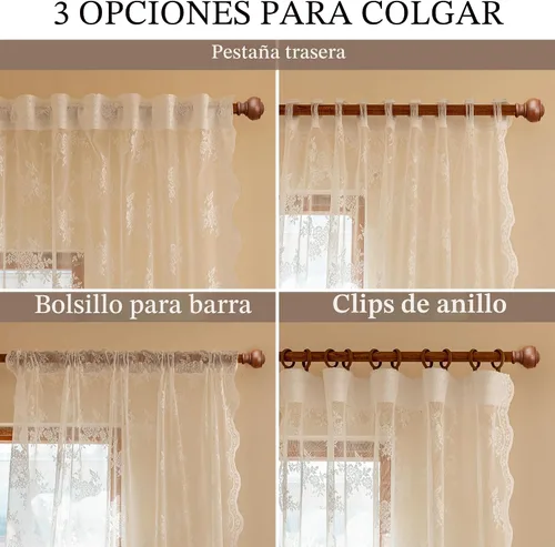 Vista 3 de MEETSKY Cortinas de encaje blanco de 84 pulgadas de largo, cortinas