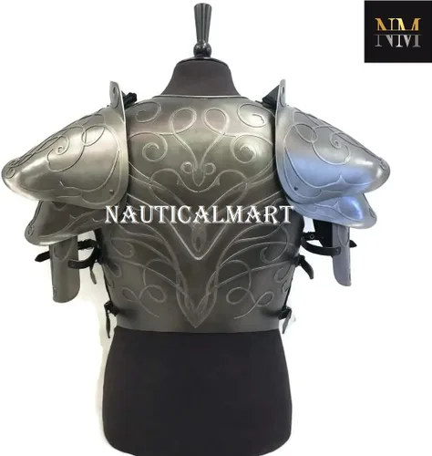 Vista 3 de LARP Armor Fantasy Citadel - Armadura de pecho y hombreras para cosplay, armadura de acero, medieval, recreación histórica, juego de rol, disfraz