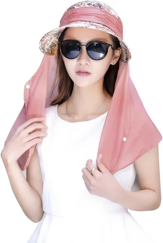 Vista 14 de Sombrero de sol de verano para mujer, de ala ancha, enrollable, con cubierta protectora para el cuello, protección solar UV, para ciclismo al aire