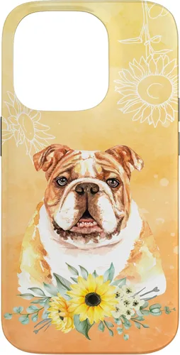 Vista 17 de iPhone 16 Cute English Bulldog Dog Bully - Sunflower Floral Flowers Case