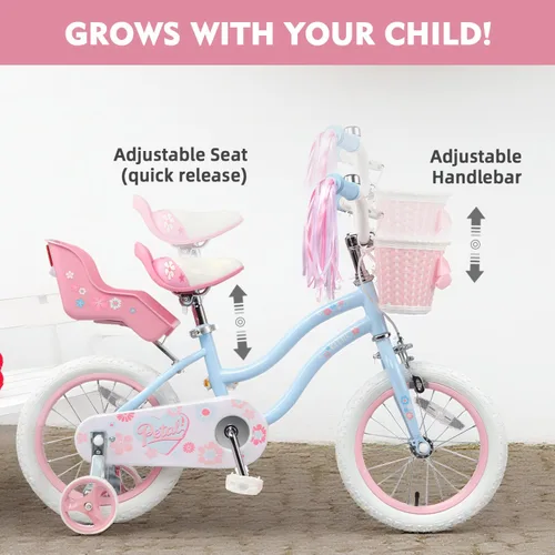 Vista 5 de Glerc Petal Girls Bike 12-18 Inch for Ages 2-9, Kids Bike with Training Wheels, Basket & Streamers, Princess Style Kids Bicycle, for Girls