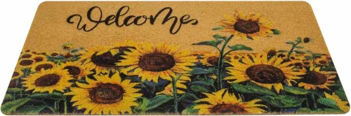 Vista 8 de IZUS Felpudo de bienvenida floral con diseño de girasoles de primavera de verano con flores de sol, antideslizantes, para puerta delantera, porche